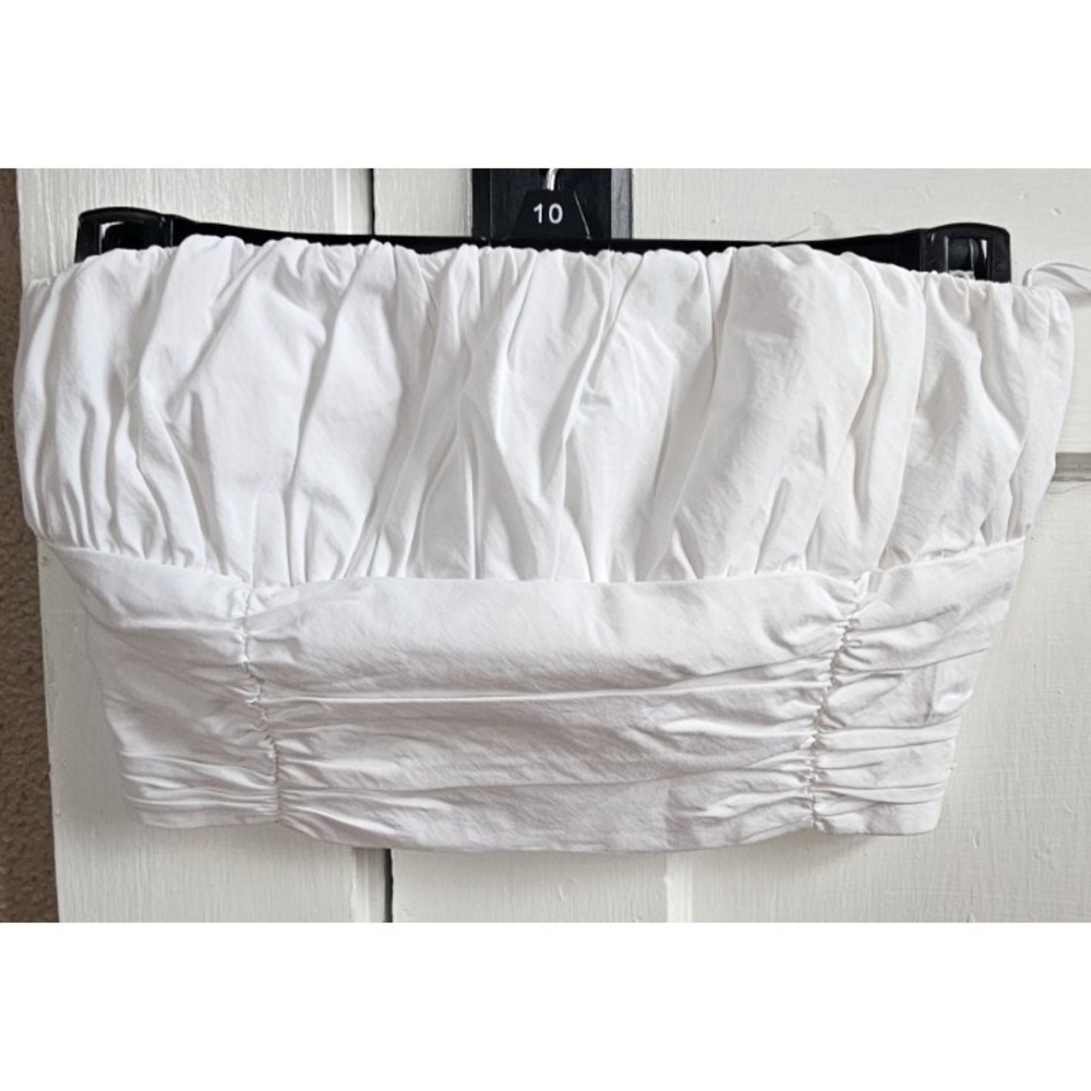 NWT ZARA poplin strapless crop top ruched bandeau smocked back women Sz S lined